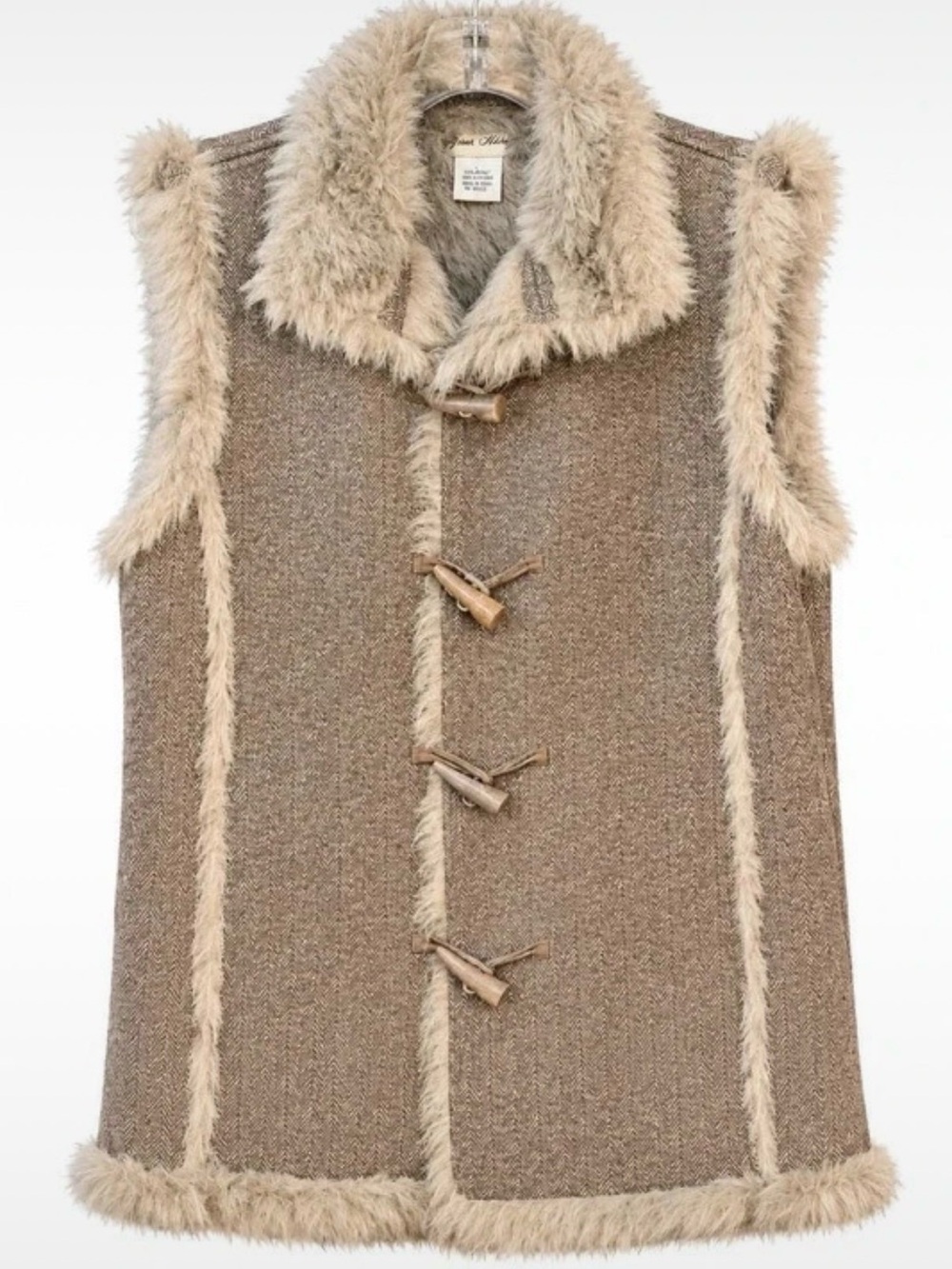 Wool-Blend Faux Fur Trim Sleeveless Coatigan - Taupe